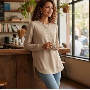 Chic Beige Long Sleeve Women's Top